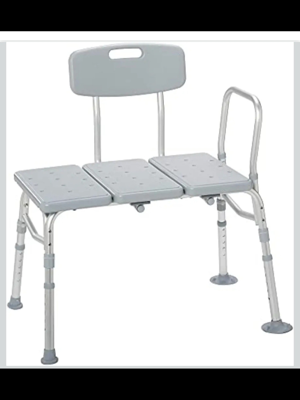 Adjustable Gray Bath Transfer Bench with Backrest and Support Handle